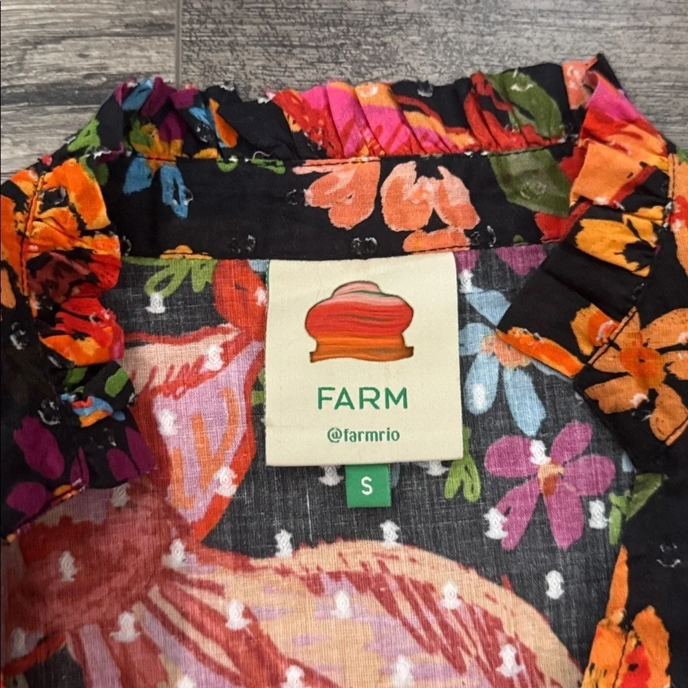 Farm Rio Spring Floral Banana Cotton Blouse  Size Small